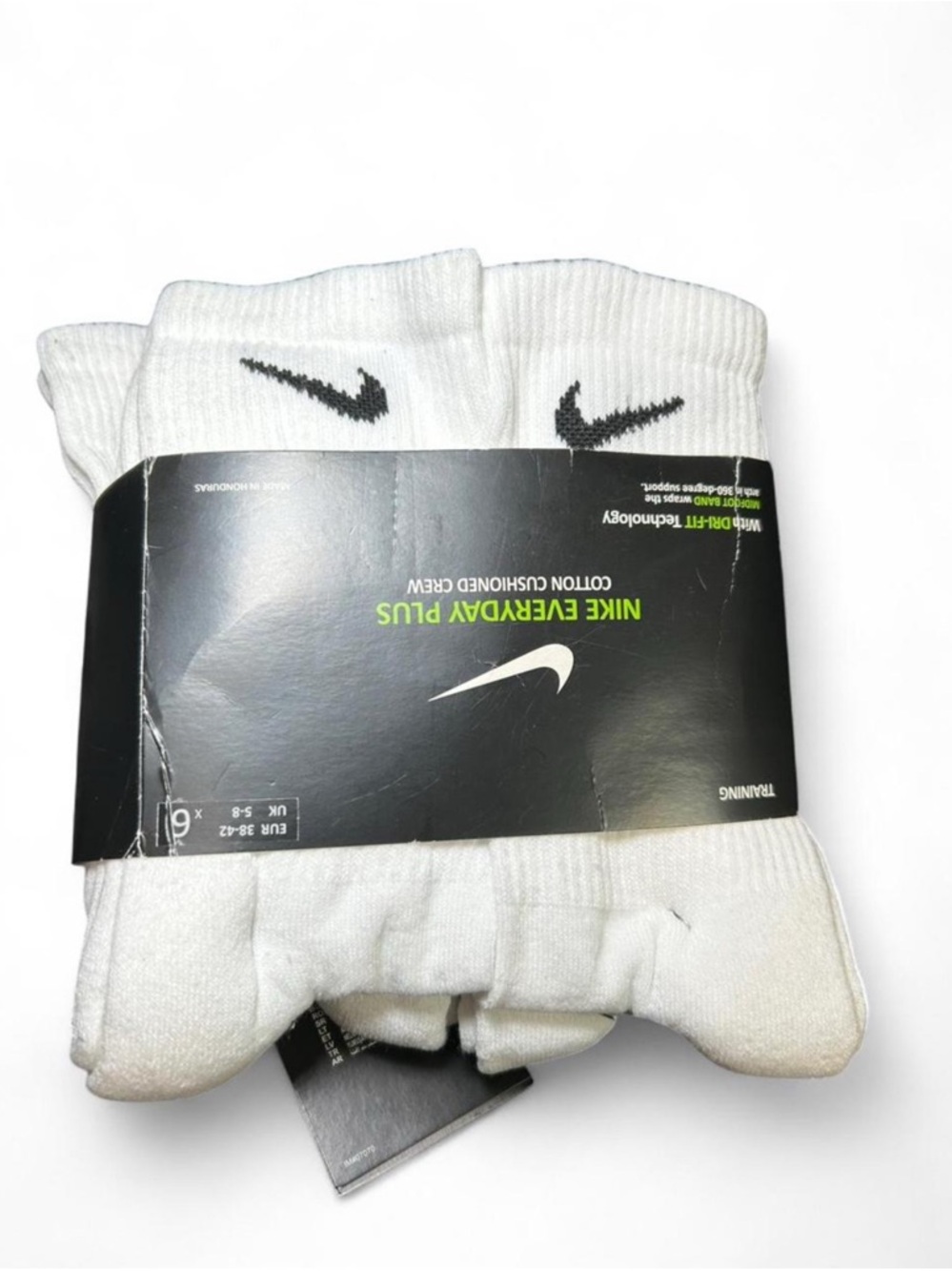 Nike Dri-Fit 6 Pack Everyday Plus Cushioned White Socks - Brand New